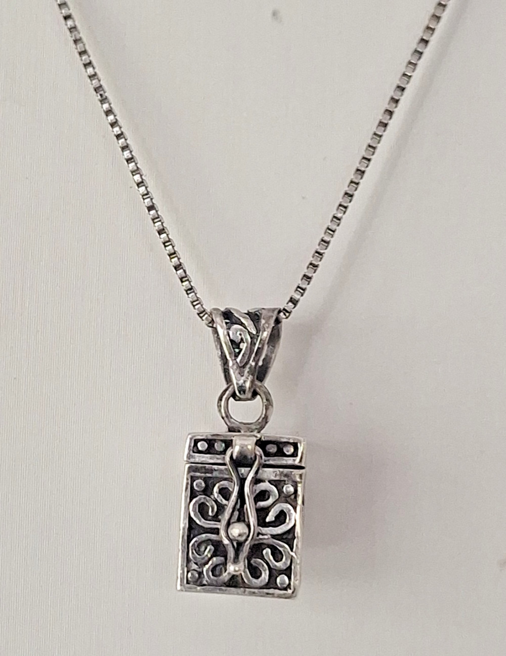 925 Sterling Silver Prayer Box Locket Necklace 24" Cross Fish Christian Italy